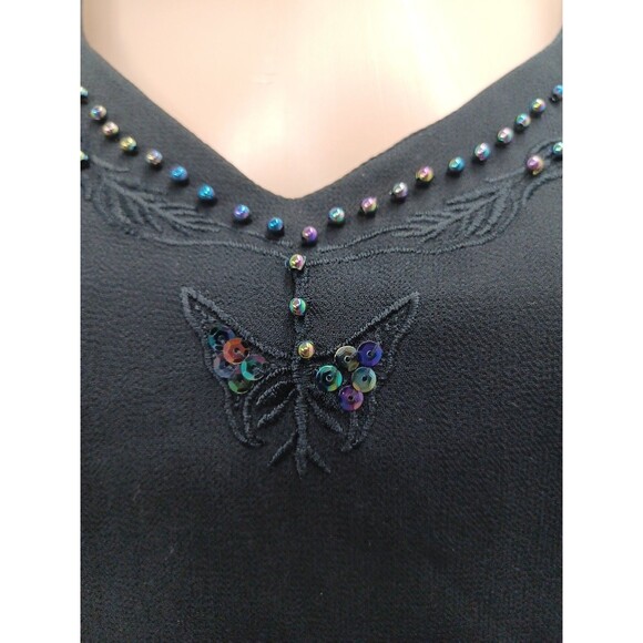 Danny & Nicole Dress Petite Sz 10P Black Sleeveless Beaded Chiffon - Picture 3 of 8